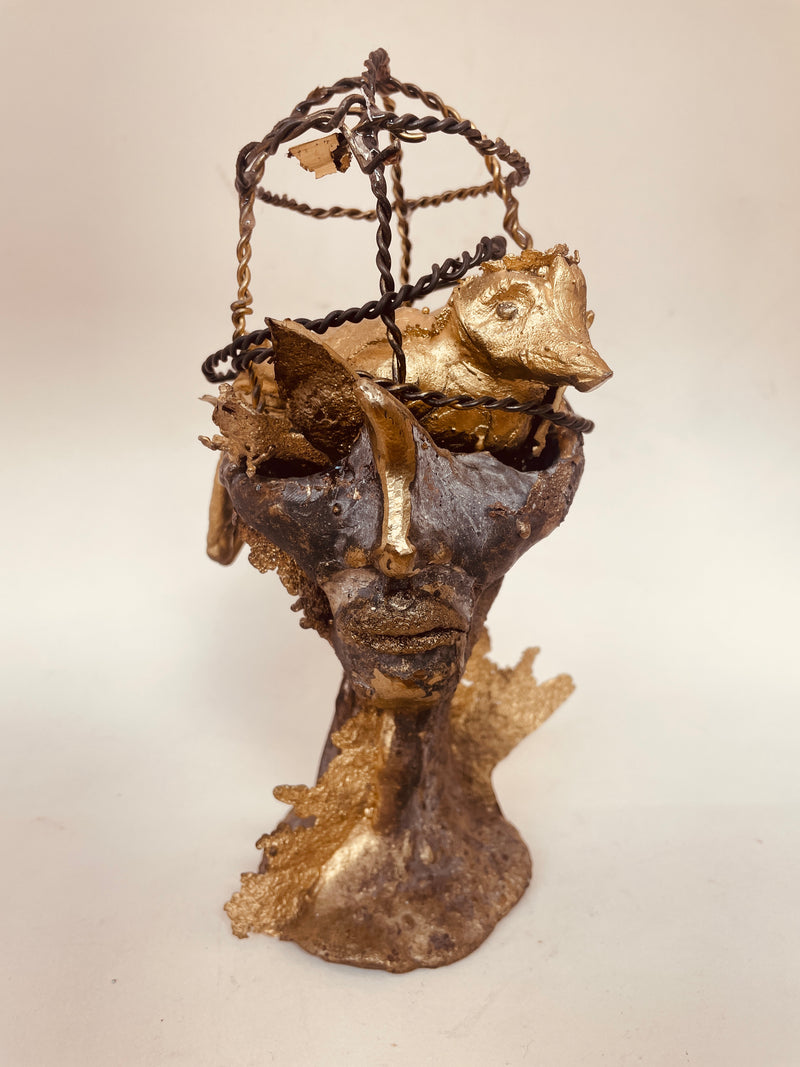 Cage Head - Bronze Abstract sculpture